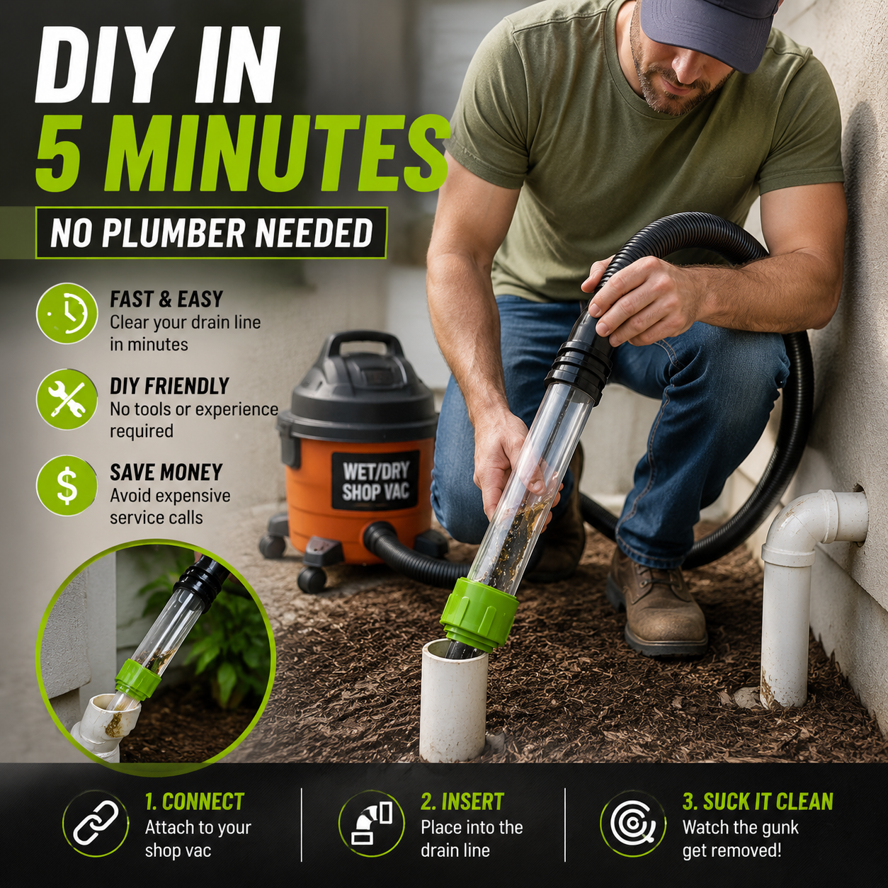 See the clog clear in real time through the clear tube